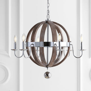 Georgia 30" Wood/Metal Adjustable LED Chandelier - JONATHAN Y